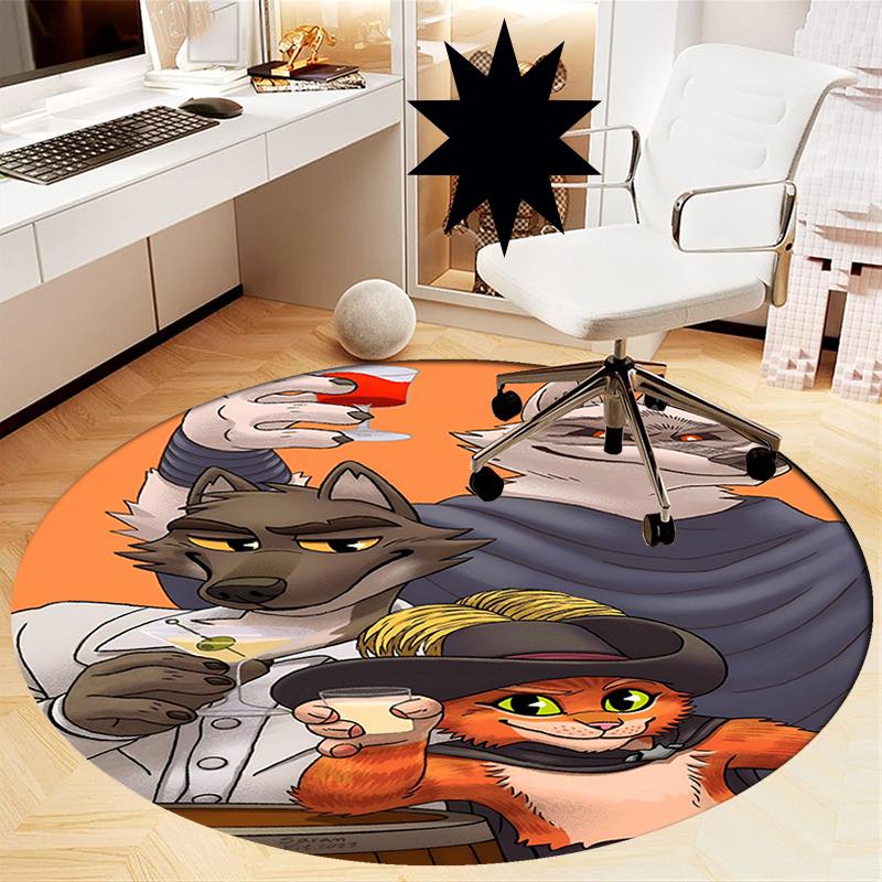 Puss In Boots Printed Round Rug Carpet Chair Rug Area Rug Entryway Doormats,for Office Chair Living Room Bedroom Kitchen Room.