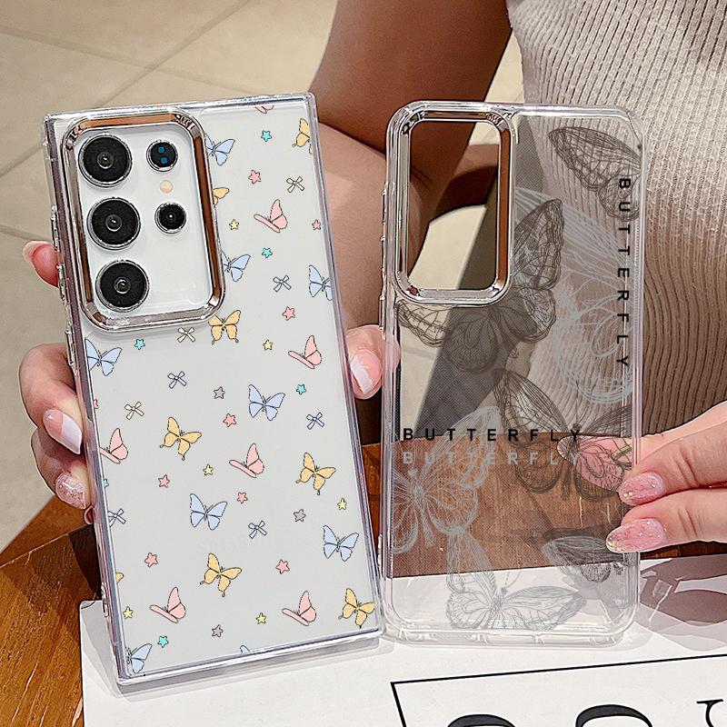 Fantastic Butterfly Print Case For Samsung S26 S25 Ultra S24 S23 S22 S21 FE A15 A35 A55 A16 A26 A36 A56 A17 A37 A57 5G Plating Lens Clear Soft Cover