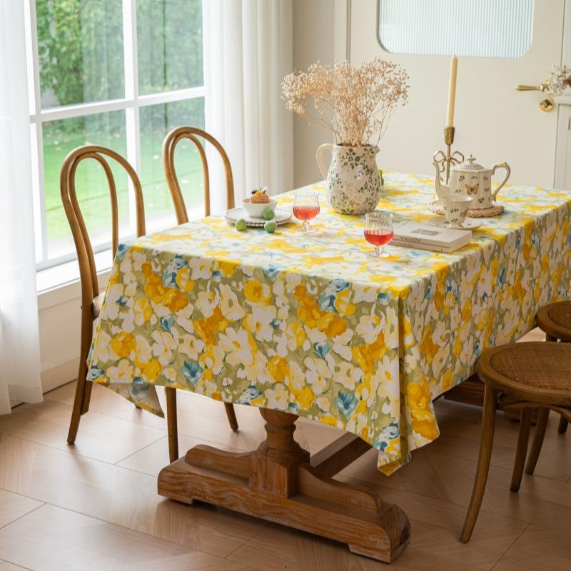 American Country Floral Tablecloth Cotton Linen Rectangular Dining Table Cover Tea Tablecloth