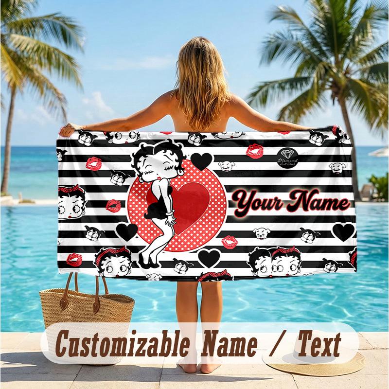 Custom Text Beach Towel, Soft Absorbent Swimming Multi-use TowelBetty Boop