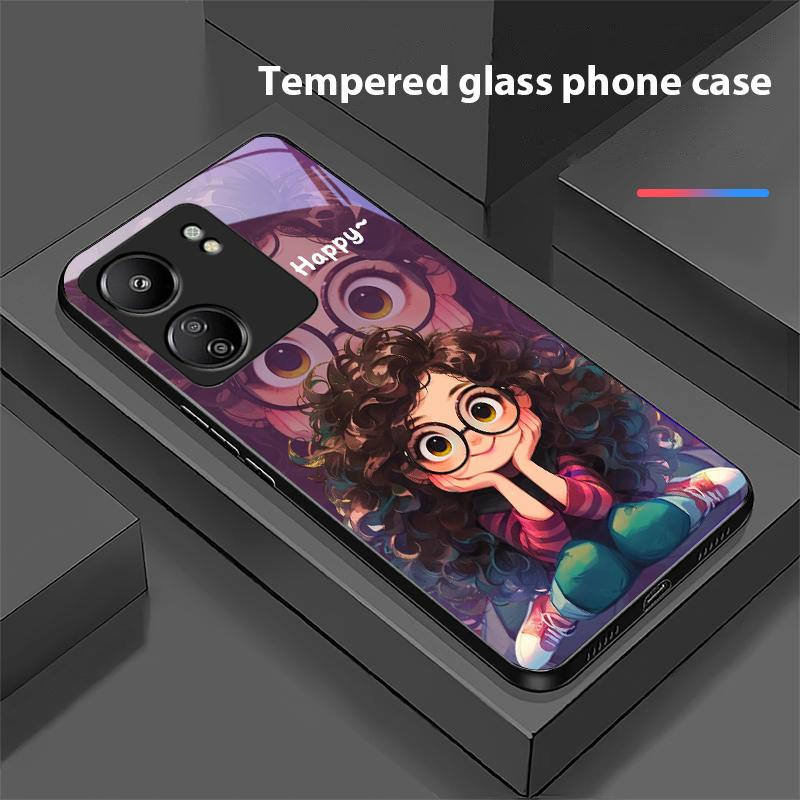 Девушка с кудрявыми волосами Для Xiaomi Redmi 13C Note13 12 Pro Plus 5G Note 9 13T Pro POCO X6 F5 F6 Черный Чехол для телефона из закаленного стекла