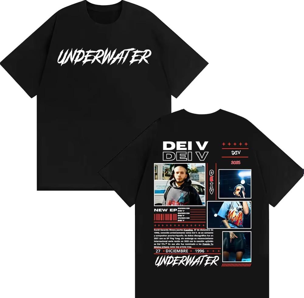 Dei V Quien Es Dei V Underwater Album Merch T Shirts for Men Fashion Hip Hop Street T Shirt Man Casual pure Cotton Tshirt