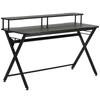 Gaming Desk Writing Racing Computer Table Workstation with Headphone Hook Curved Front Adjustable Feet for Home Office Use 140 x 60cm