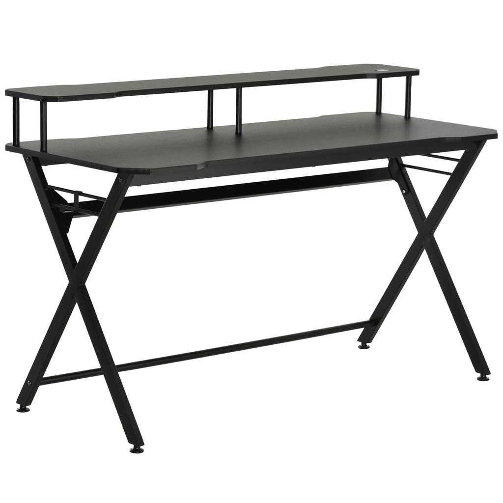 Gaming Desk Writing Racing Computer Table Workstation with Headphone Hook Curved Front Adjustable Feet for Home Office Use 140 x 60cm