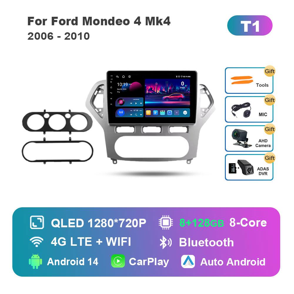 Автомагнитола с интеллектуальной системой Android 14, мультимедийный плеер для Ford Mondeo 4 Mk4 2006 - 2010, сенсорный экран, 4G, WiFi, BT, GPS, Navi