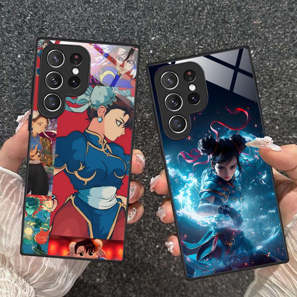Чехол для телефона Street Fighter Chunli для Samsung Galaxy A56 55 54 53 52 51 36 35 34 23 16 15 5G Стеклянный Цветной Чехол Роскошный Красивый