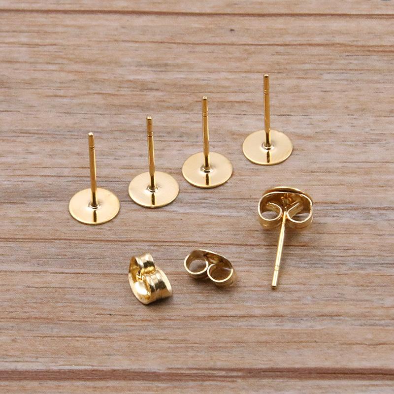 50-100pcs 2 Color Stainless Steel Earring Studs Blank Post Base Pins With Plug Findings Ear Back For DIY Jewelry Making