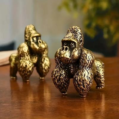 Статуэтка Гориллы из Латуни, 1 шт., Коллекционная Декоративная Фигурка для Домашнего Офиса Книжной Полки - Прочная Сплошная Латунная Скульптура Животного