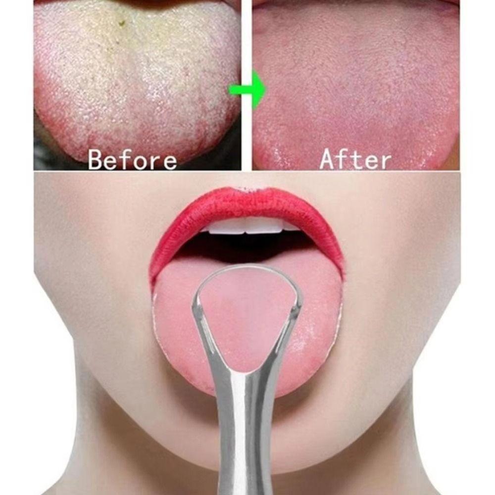 Stainless Steel Halitosis Clean Silver Tongue Scraping Brush Portable Tongue Scraper Women Men