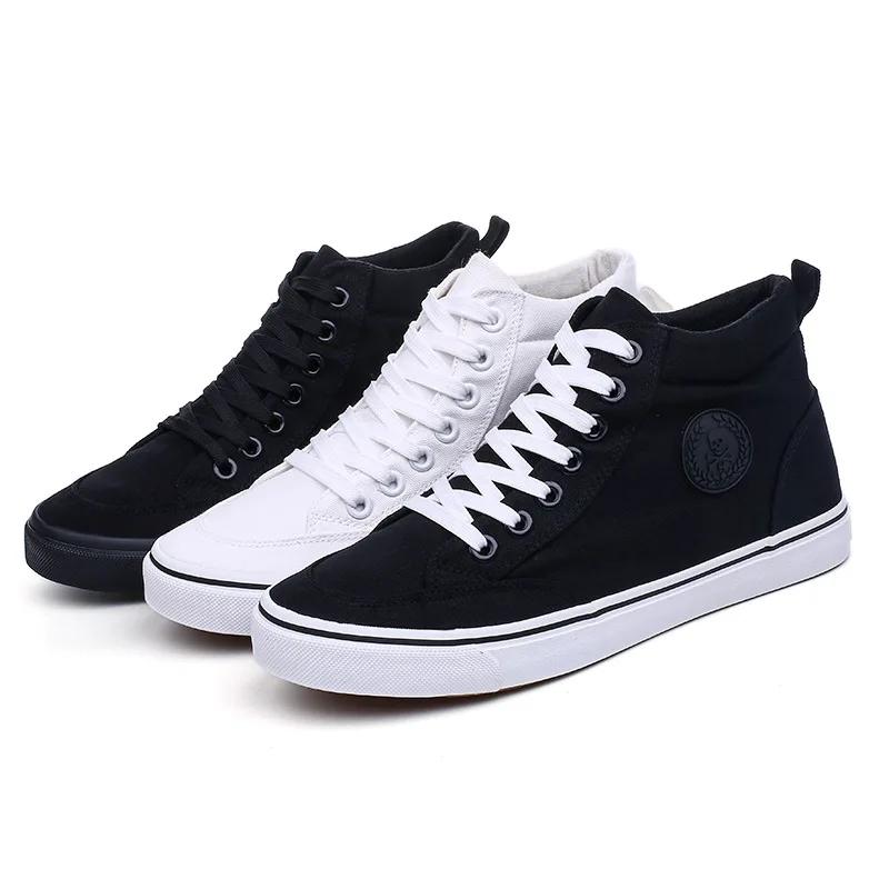 Mens High Top Footwear Fashion Canvas Shoes Flat High Top Men's Casual Shoes Cool Street Brand Shoes Classic Black White A136
