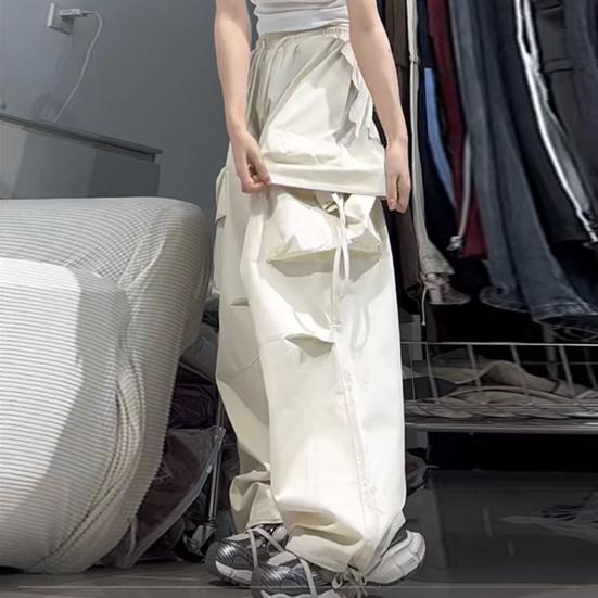 Брюки-карго в стиле хип-хоп, женские повседневные брюки с большими карманами, свободные широкие брюки с высокой талией, однотонные брюки, уличная одежда