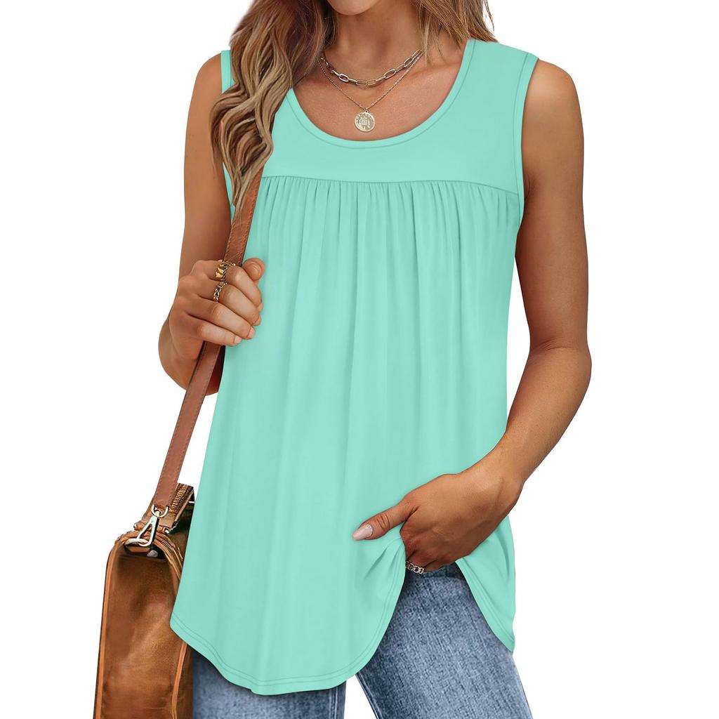 Womens Casual O Neck Loose Solid Color Sleeveless Top T-shirt Summer Tank Tops For Women Tank Camisole Sleeveless Basic Solid Tops