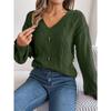 Women's Autumn and Winter Solid Color V-neck Button Twist Lantern Sleeve Pullover Sweater