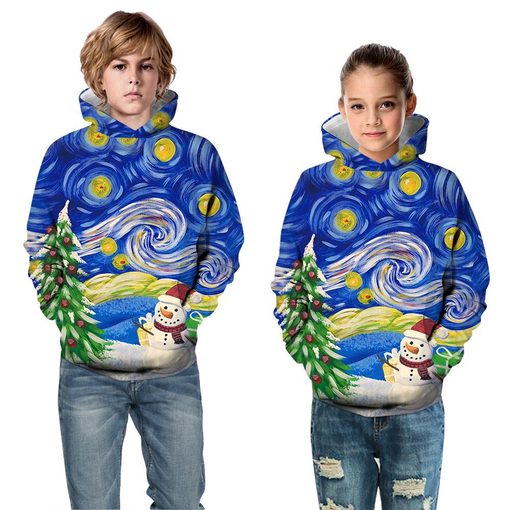 5-14 Years Boys Hoodies Girls Pullover Autumn 3D Snowman Print Teenagers Christmas Halloween Gift New Children Sweatshirt Coat