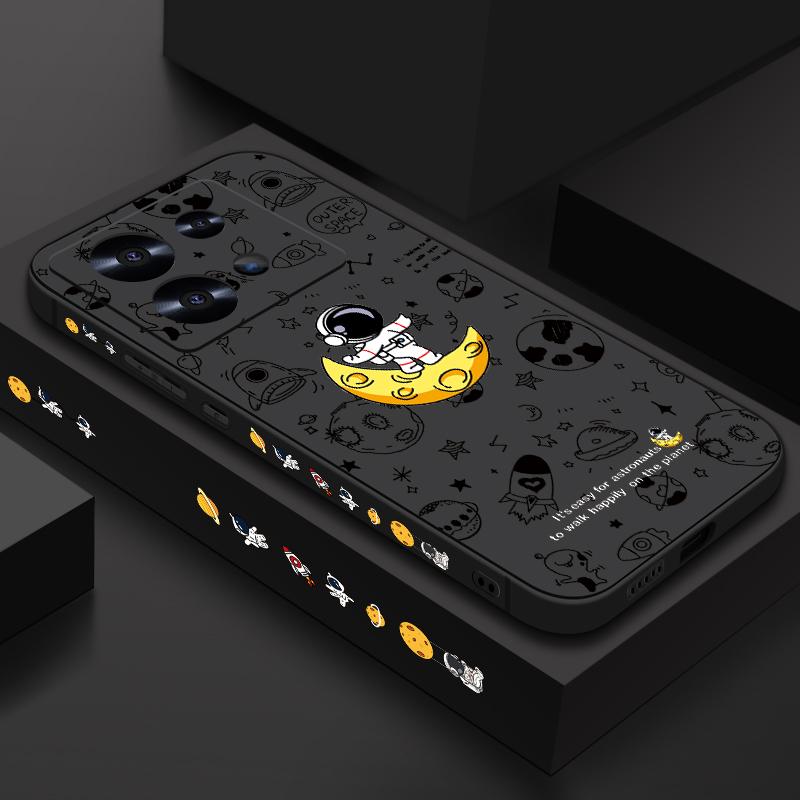 Ударопрочный мягкий ТПУ чехол для Xiaomi 14T 13t 11t Poco F3 X6 X5 Pro Redmi Note 13 12 11 14 Pro Подставка Луна Принт Астронавт Тонкий чехол со шнурком