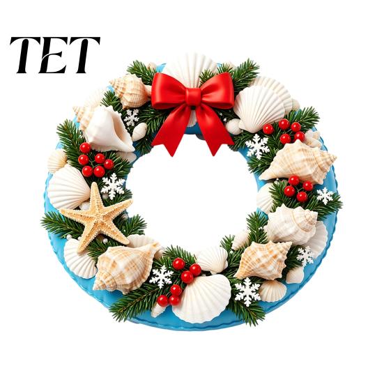 Home Decor for Christmas Ocean Style Wreath Window Stickers, PVC Waterproof Static Glass Decals with Film Conch And Shell Elements, Seaside