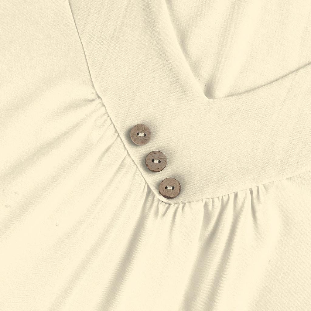 Shirts For Women Trendy V Neck Button T Shirts Casual Solid Color Summer Tees T Shirt Blouse Three Quarter Sleeve Tops For Women