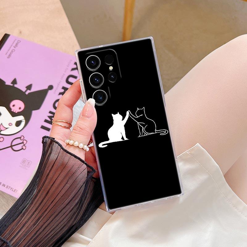 Забавный Милый Кот Линейный Рисунок Прозрачный Чехол Для Samsung Galaxy S26 S25 S24 S23 Ultra S20 S21 FE S22 Plus S26 Ultra S25FE Мягкая Крышка для Телефона