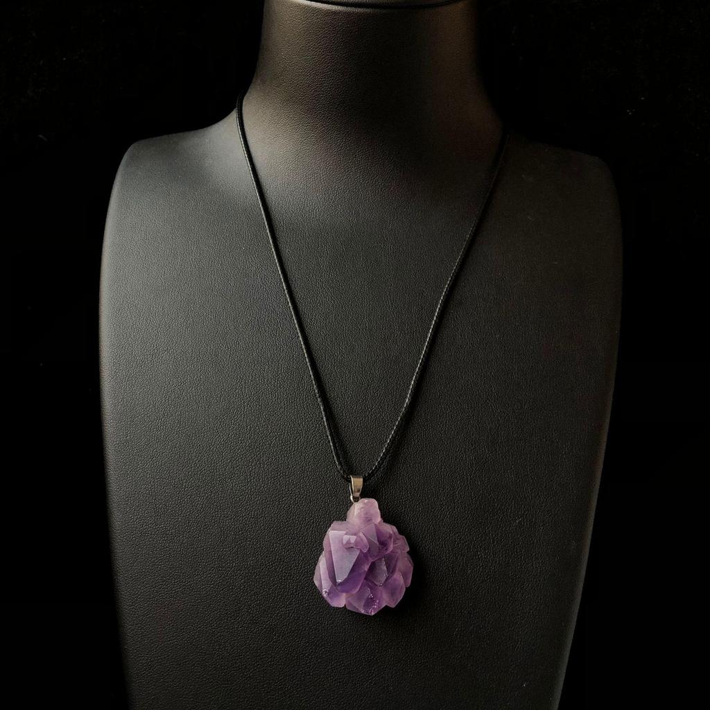 Amethyst Pendant Fairy Necklace with Black Braided Rope - Simple Clavicle Chain for Summer
