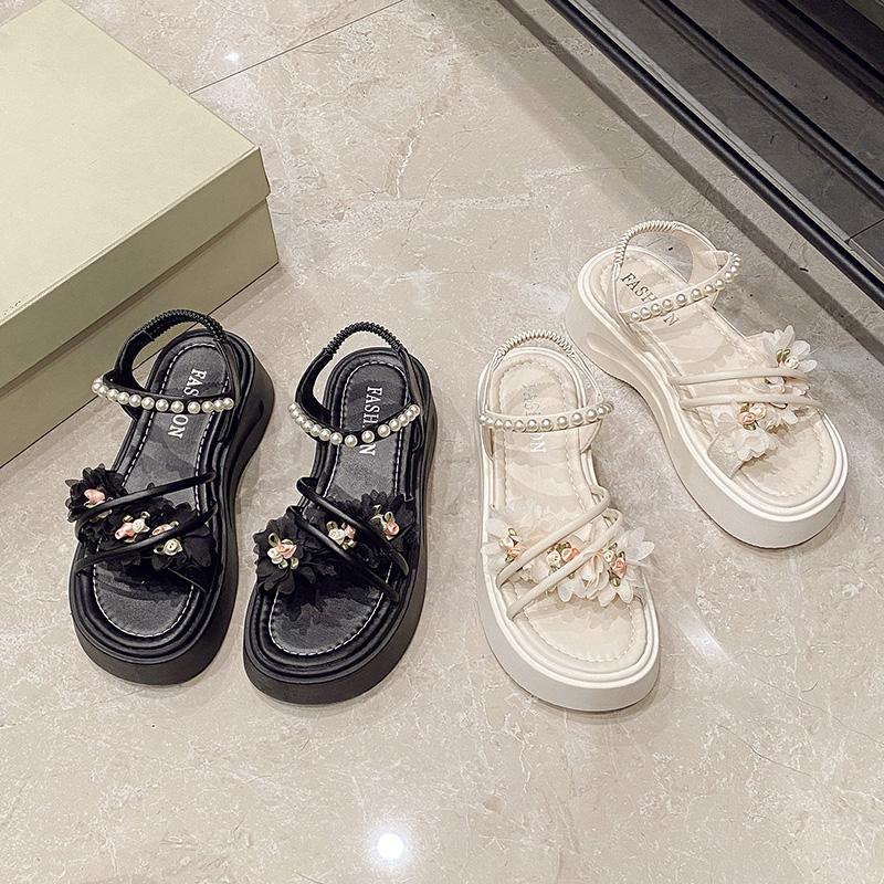 Женская новая летняя одежда изысканные цветы толстая подошва красивая фея ветер с юбкой пляжные сандалии