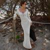 New Knit Cover Up Maxi Dress Female See-Through V-Neck Hollow Out Beach Holiday Dress Beach Knitwear Backless Dress