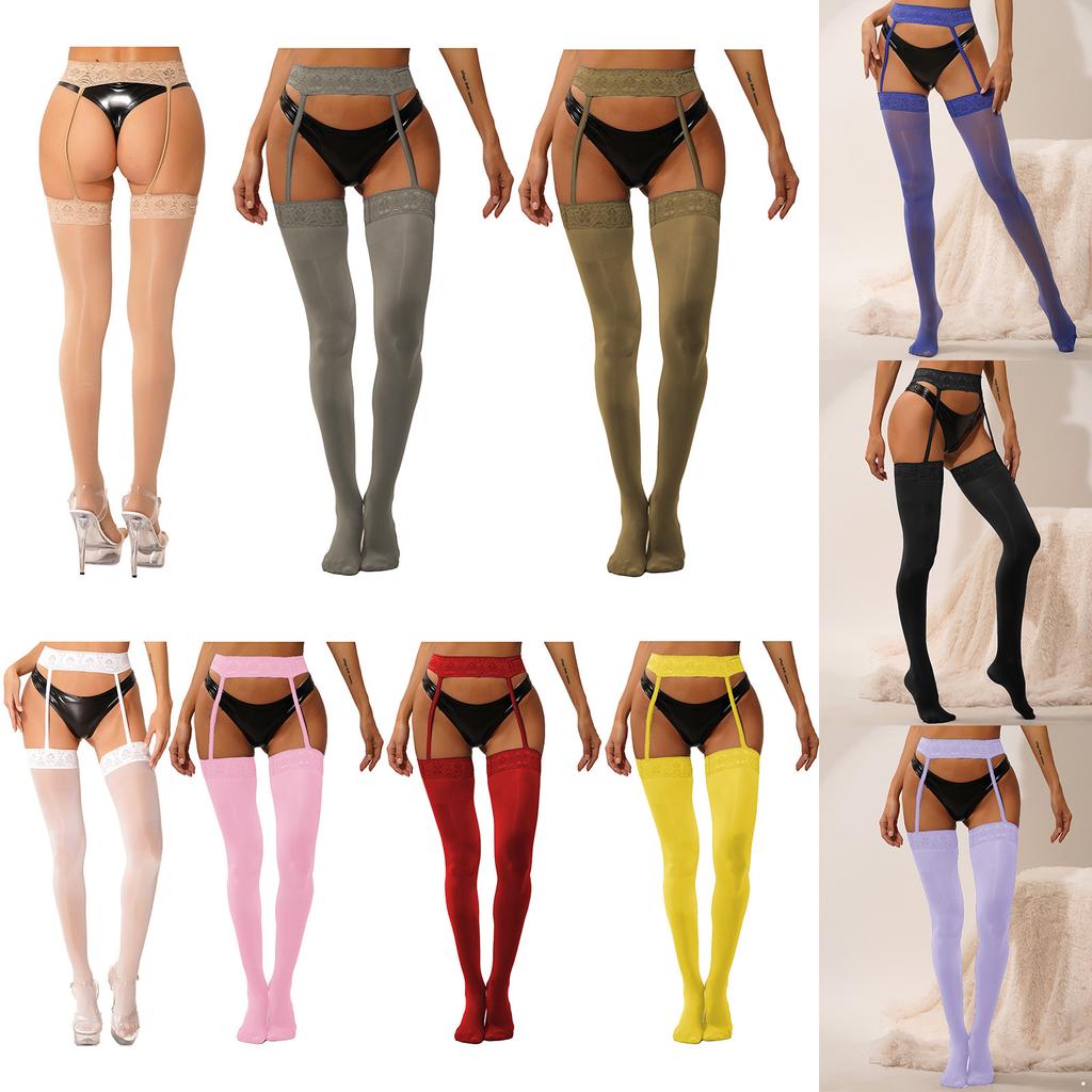 Womens Floral Lace Garter Belt Sheer Stockings One-Piece Tights Cutout Pantyhose
