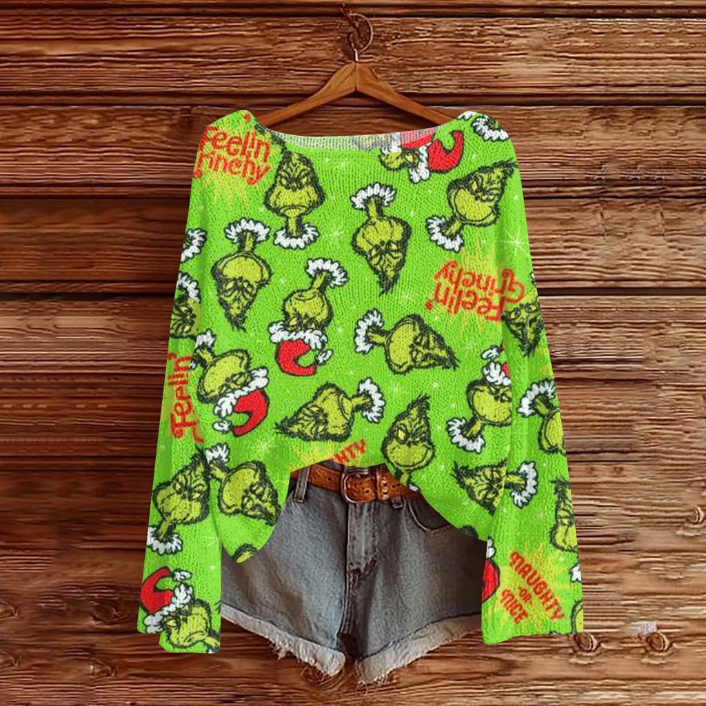 Womens Fall Sweaters Long Sleeve Print Tops Pullover Sweaters Loose Dressy Casual Basic Clothes