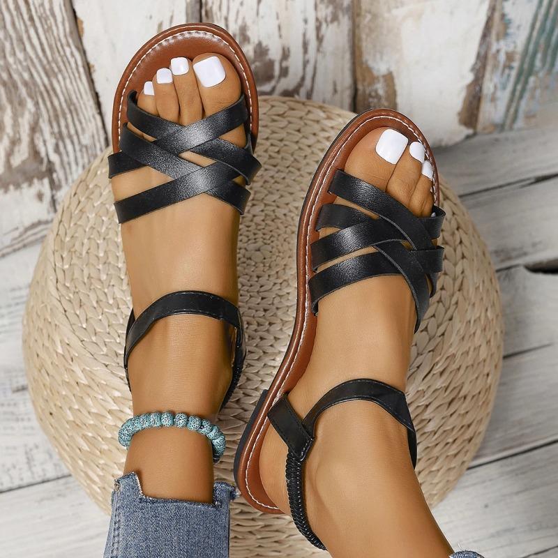 Летние сандалии на плоской подошве для женщин, повседневные пляжные тапочки, женские кожаные сандалии-гладиаторы с ремешком