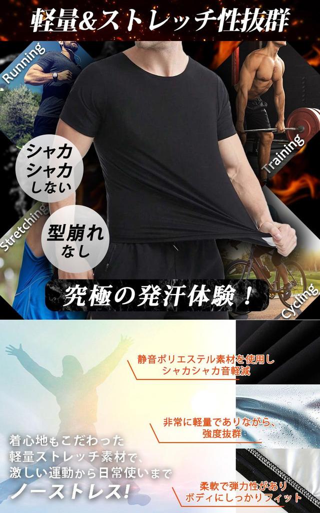 PLEAVIT Мужской костюм для сауны с коротким рукавом, футболка для уменьшения потоотделения, нижнее белье для бега, моющийся (S/M, Синий)