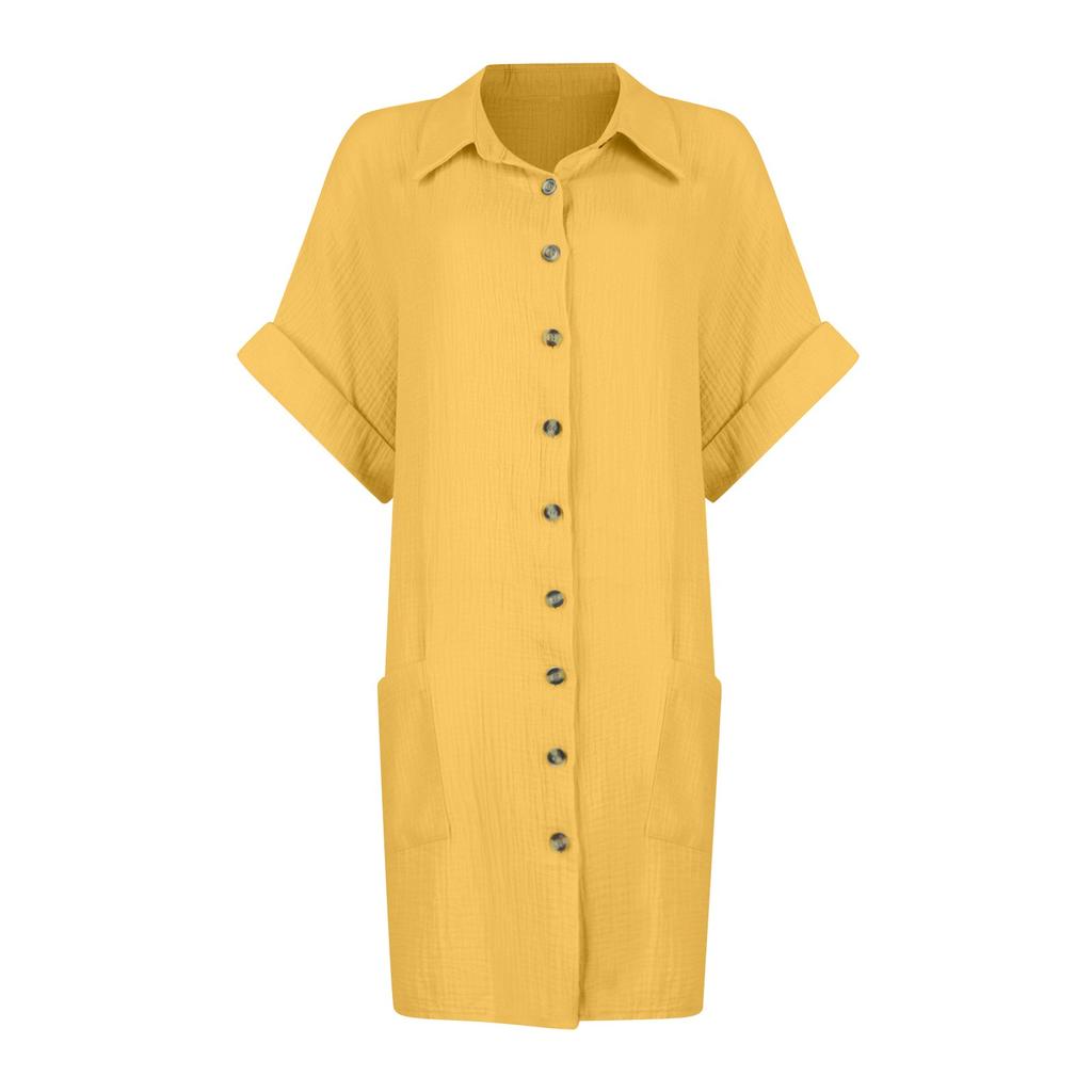 Модное женское летнее повседневное платье на пуговицах с коротким рукавом и v-образным вырезом