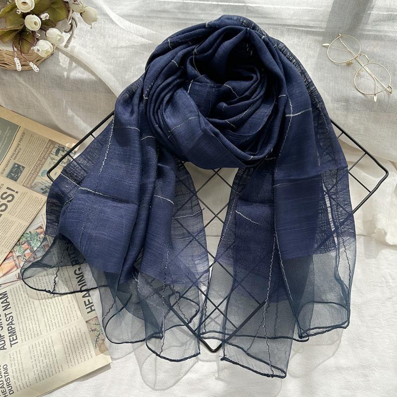 Тонкий шелковый шарф на весну и лето с изысканным внешним видом, женский шарф с элегантными вертикальными полосками