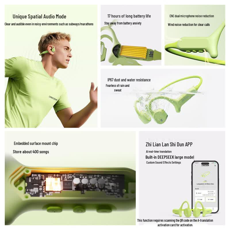Спортивные Bluetooth-наушники Lanston AirWave MAX с открытым дизайном и ИИ-переводом