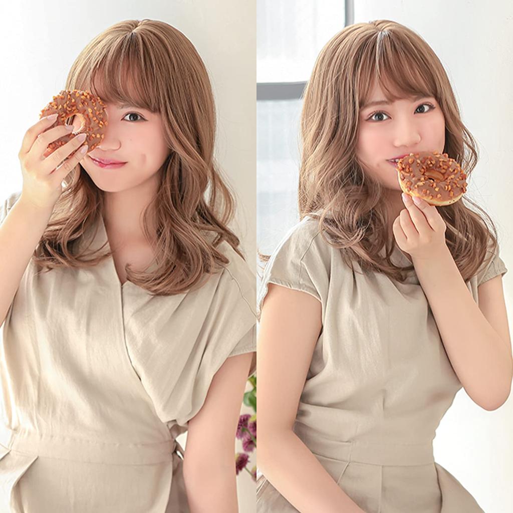 AQUADOLL Medium Full Wig with Soft Curls and Sheer Bangs, Free Size (WBG. Water Beige, wg332WBG)