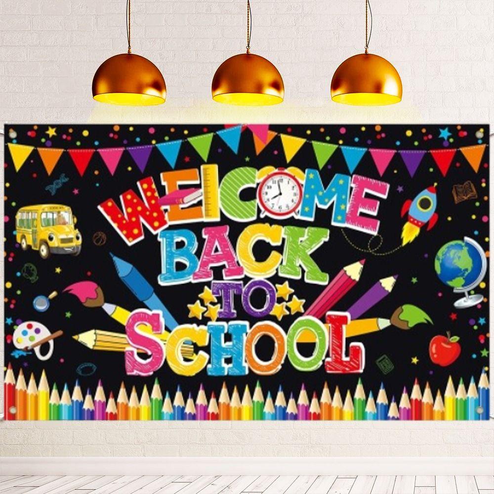 Мультяшный баннер «Снова в школу», складные школьные украшения, баннер-фон «С возвращением», классные комнаты