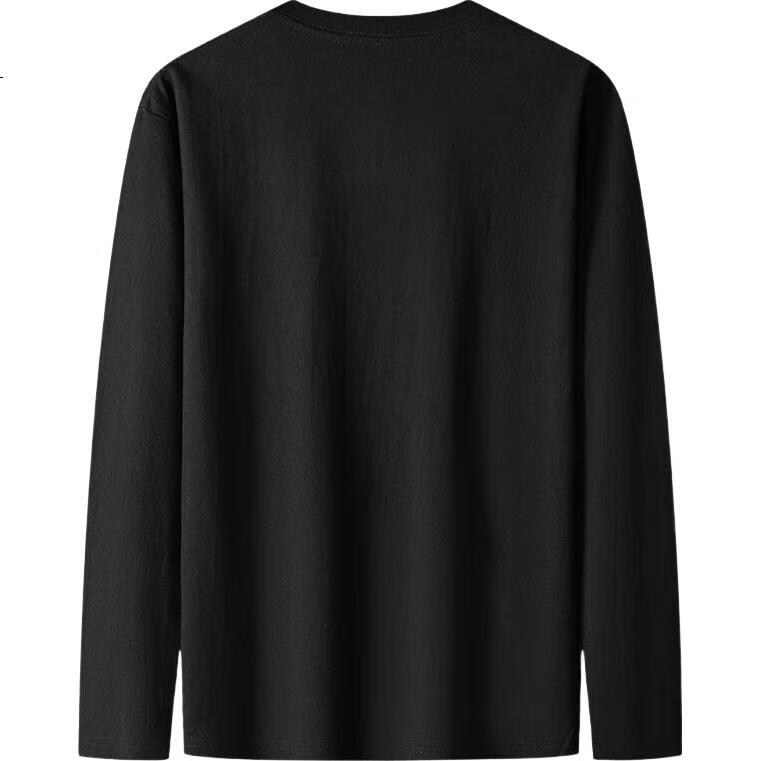 LIMENG 230g American Pure Cotton Long-Sleeve T-Shirt for Men, White Undershirt, Round Neck, Loose Fit, Base Layer, Black, 3XL