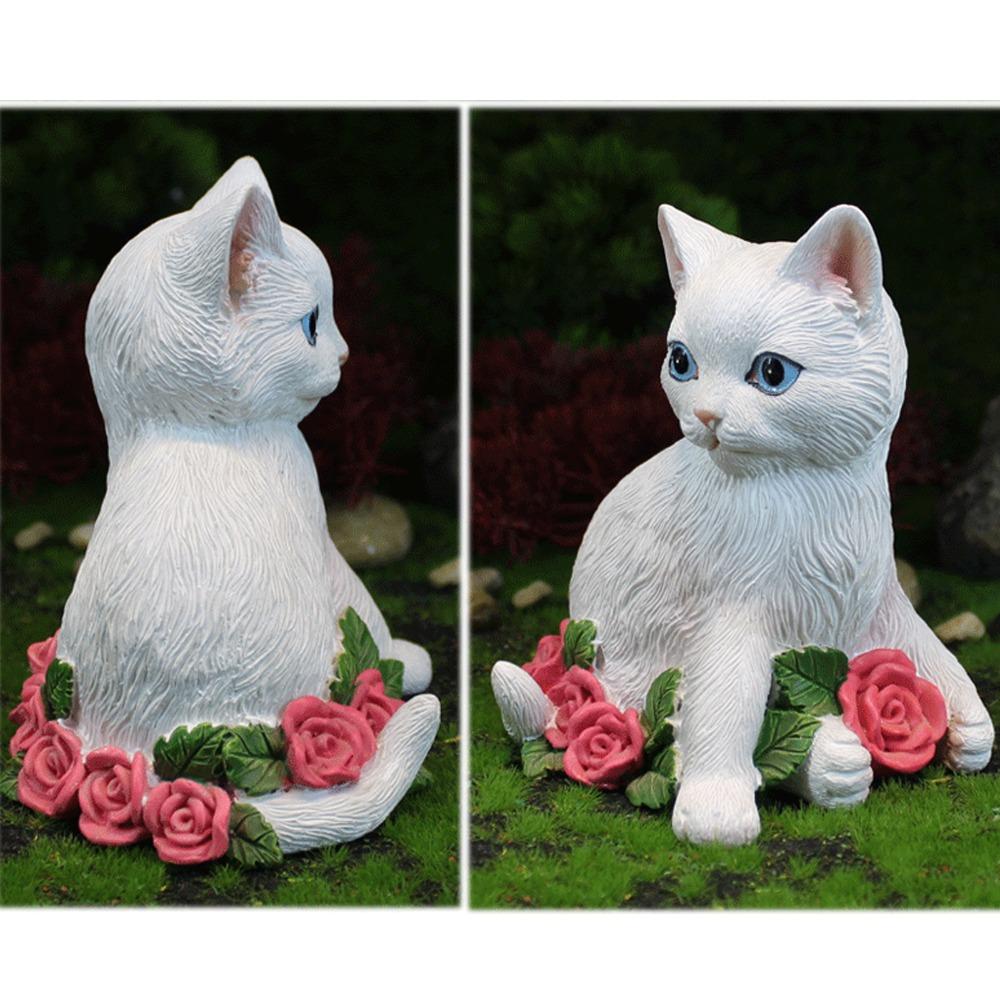 White Resin Cat Figurine for Garden and Shelf Entryway Shelf Decorative Piece