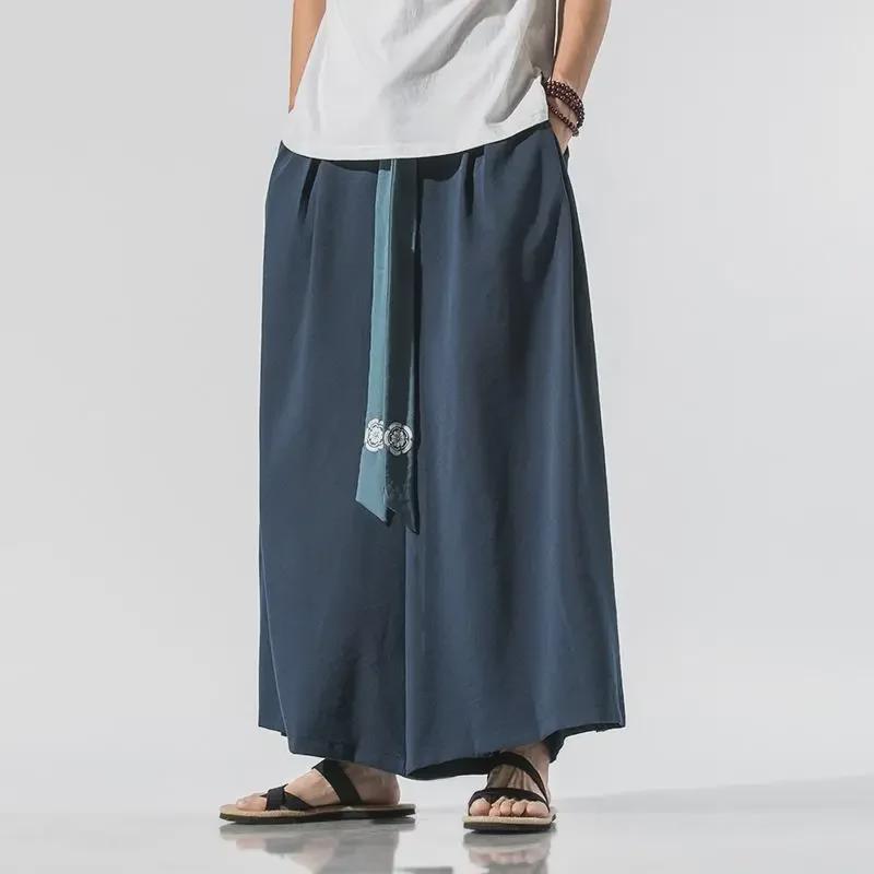 Men's Retro Hanfu-Style Linen-Cotton Zen Monk Pants Skirt