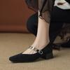 Fashion 2025 New Spring Women Pumps Kid Suede Square Toe Genuine Leather Shoes for Women Buckle Strap Mary Janes Ladies Shoes