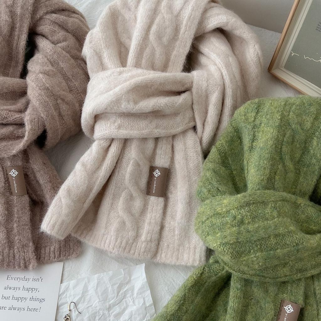 Новый вязаный шерстяной вязаный кашемировый шарф для женщин и пар, новый универсальный однотонный шарф для зимы