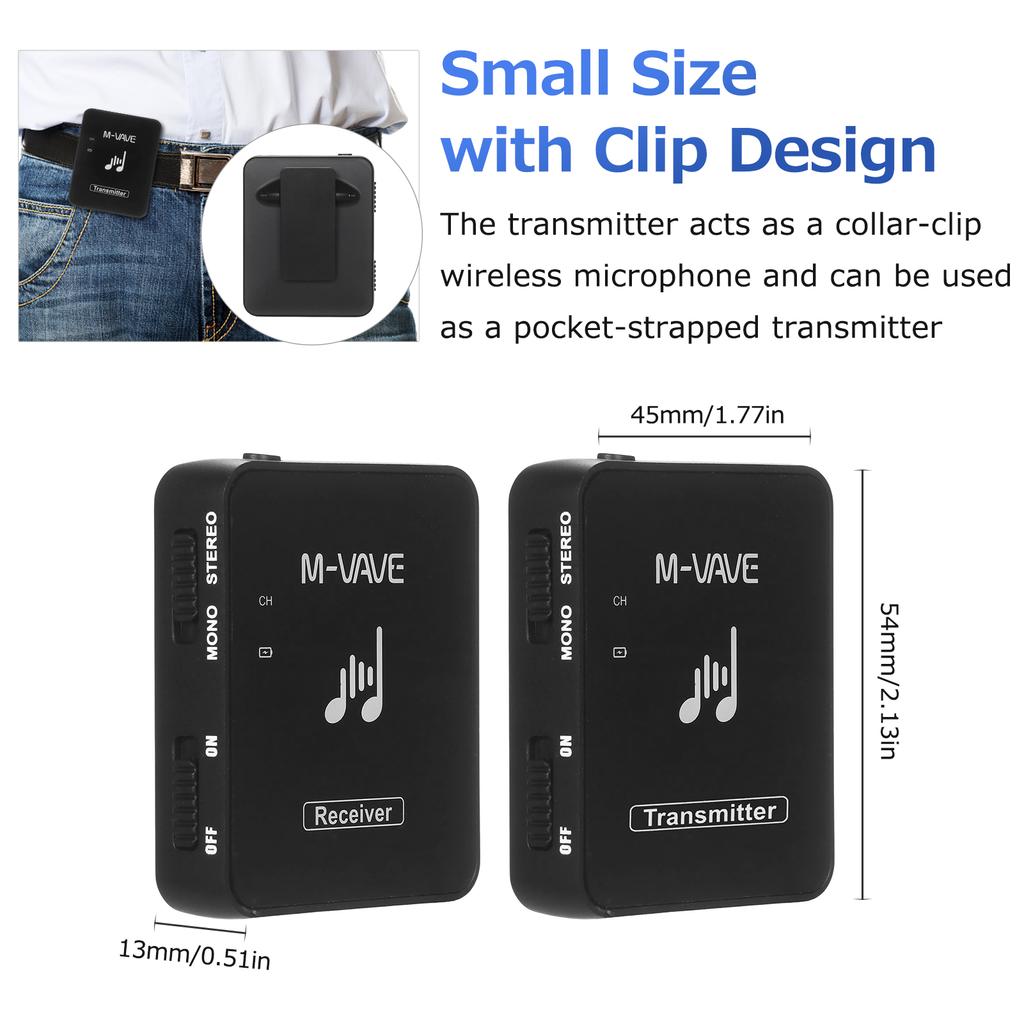 M-VAVE SWS10 2.4GHz Wireless Earphone Monitor Transmission System Rechargeable Transmitter &