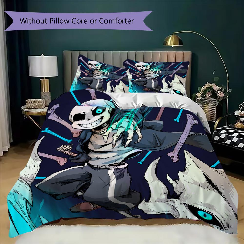 Undertale Sans anime Pattern Bedding,Quilt Set Quilt Cover Pillowcase Home Birthday Gift (1*duvet cover+2*pillowcase,without core)XSJT0917203