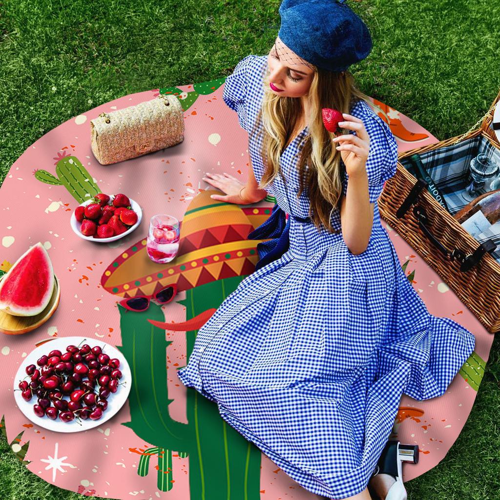 Cactus Shoes Hat Cactus Stars Round Tablecloth Waterproof Table Cover For Wedding Party Decoration Dining Table Cover