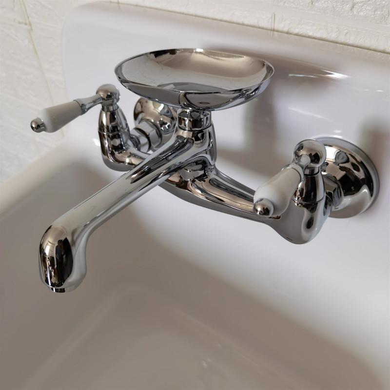 Tuqiu Bathroom Basin Faucet Wall mounted Hot and Cold Ceramica handle Europe Style Sink Mixer with Soap Dish