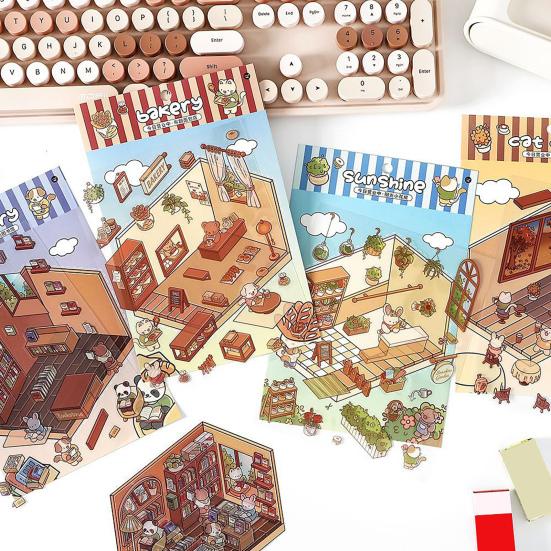 4 комплекта 3D DIY наклейки для сцены дома наклейки для снятия стресса супермаркет кофейня книжный магазин веранда библиотека износостойкие наклейки для поверхности