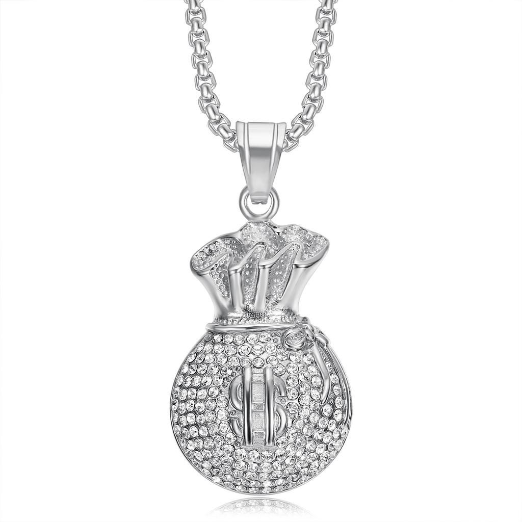 2026 Jewelry 18K Diamond US Dollar Money Bag Pendant Necklace