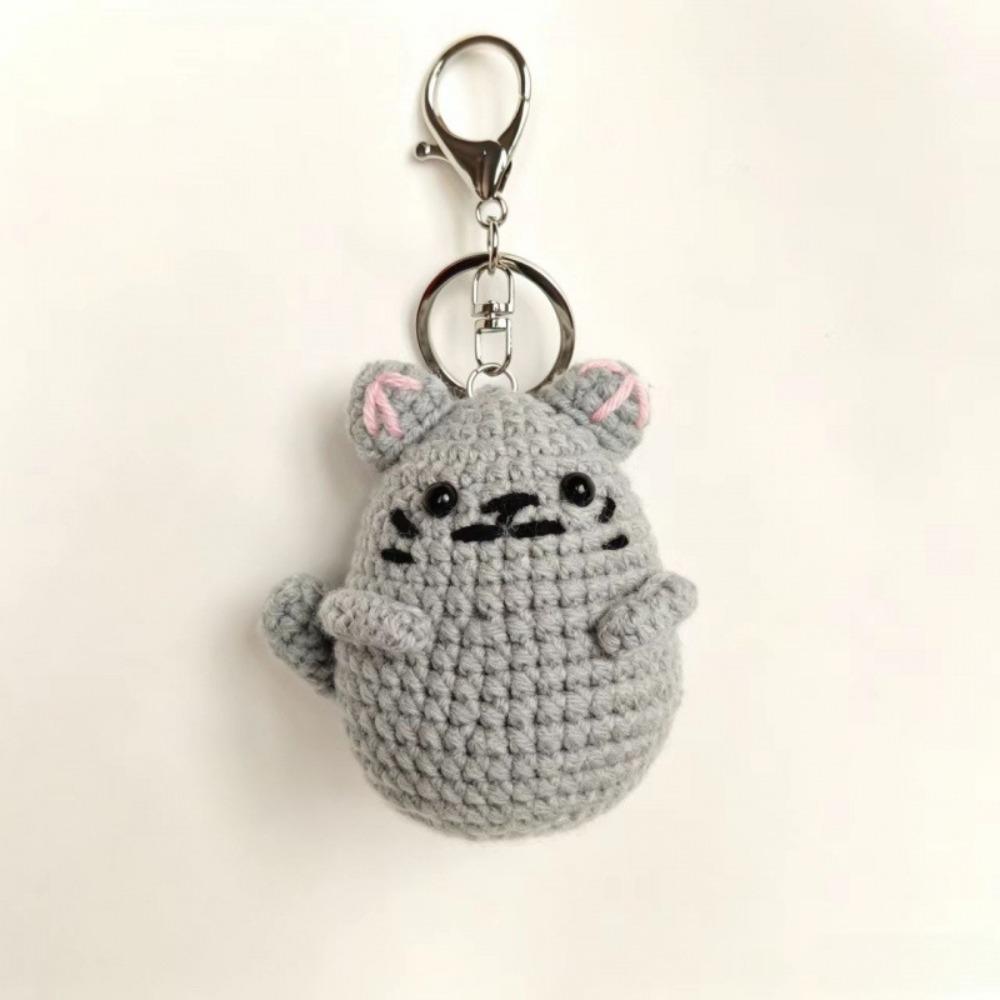 Handmade Hand Cat Keychain Handwoven Yarn Kitty Bag Charm Crochet Kitten Keyring  Backpack Decor