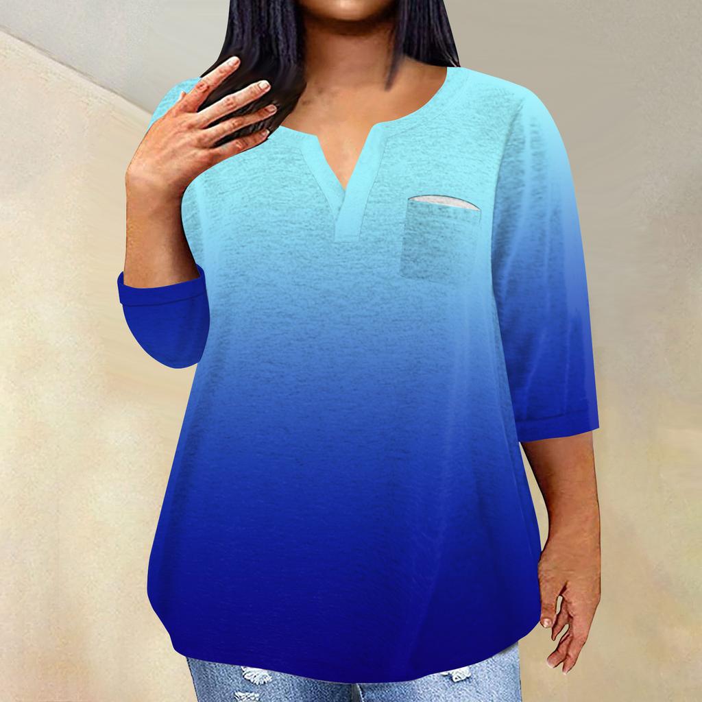 Женский модный повседневный пуловер с рукавами три четверти и V-образным вырезом с принтом, топ с рукавами 4/3