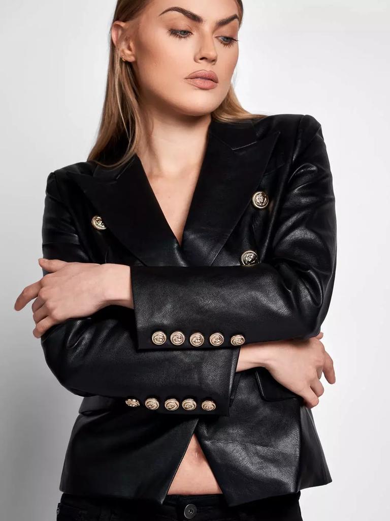 AL KHALID Классический черный блейзер на пуговицах для вечеринки из натуральной кожи ягненка стильный женский