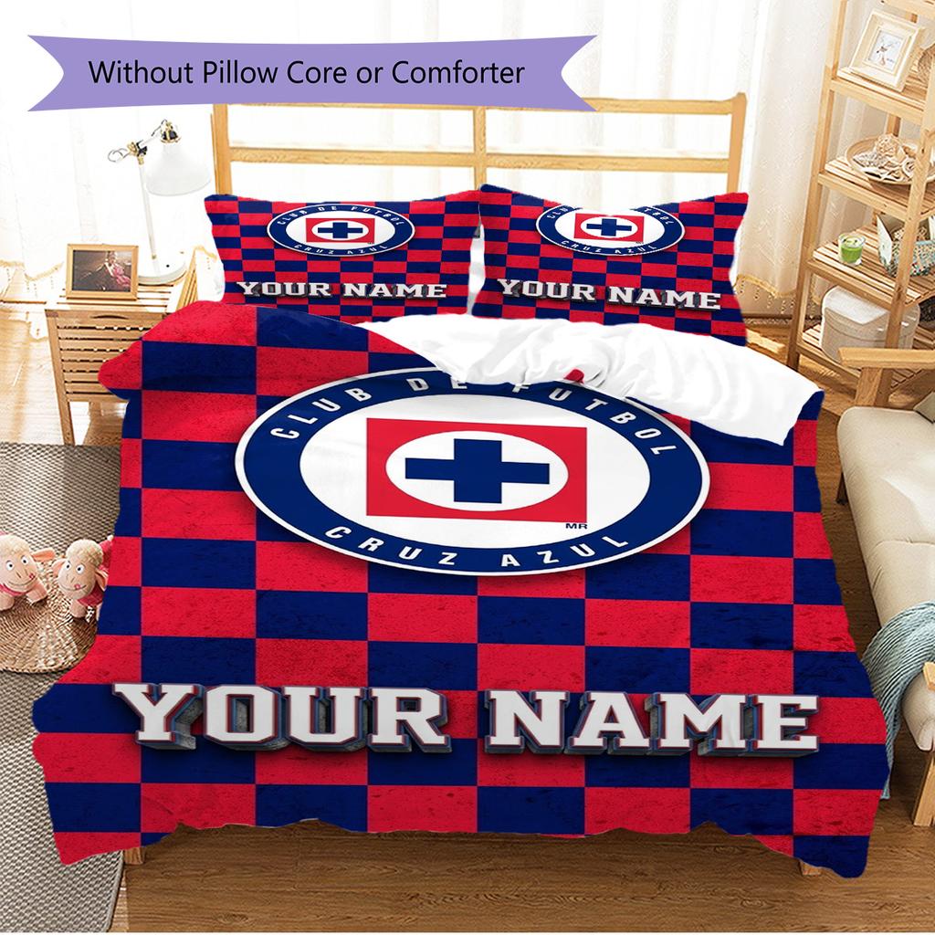 Name Custom Cruz Azul Logo Pattern Bedding Set Quilt Cover Pillowcase Home Decor Gift (1 * duvet cover + 2 * pillowcase, without core)