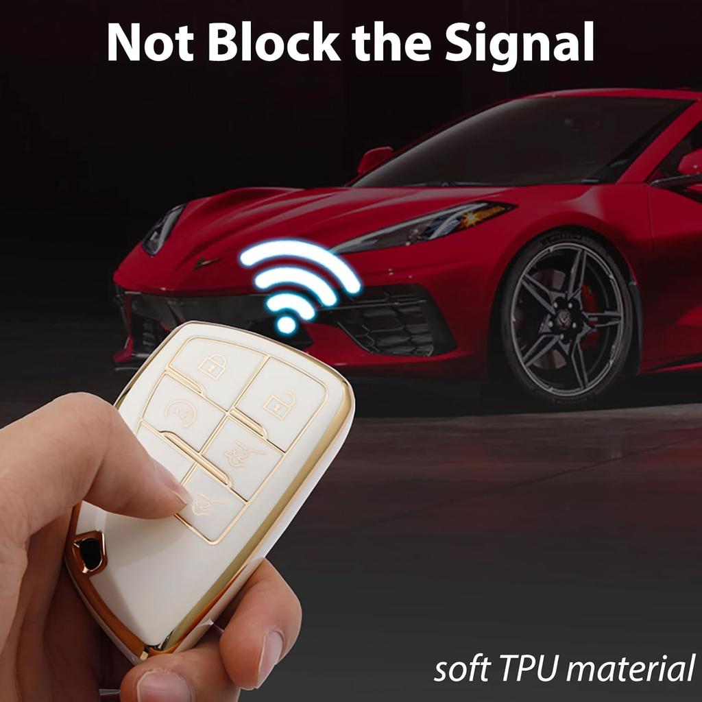 6 Button TPU Key Fob Cover with Leather Keychain, Compatible with    2024 2025 2026 GMC Yukon Denali Sierra, Fit for Chevy Silverado Suburban Tahoe